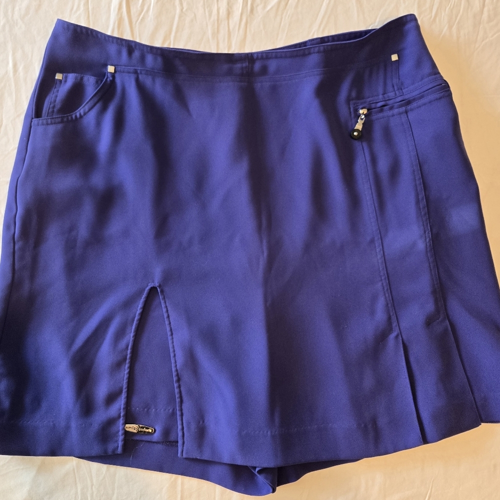 Skort Royal Purple Womens 12 Side Zip Front Skirt Slit Pockets
